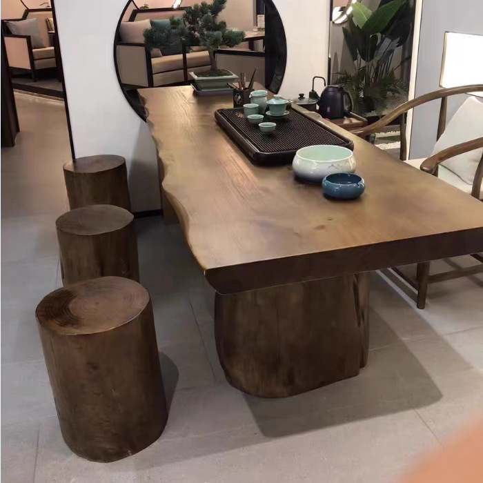 Office Furniture Set - Massief houten grote bordtafel, log theetafel,