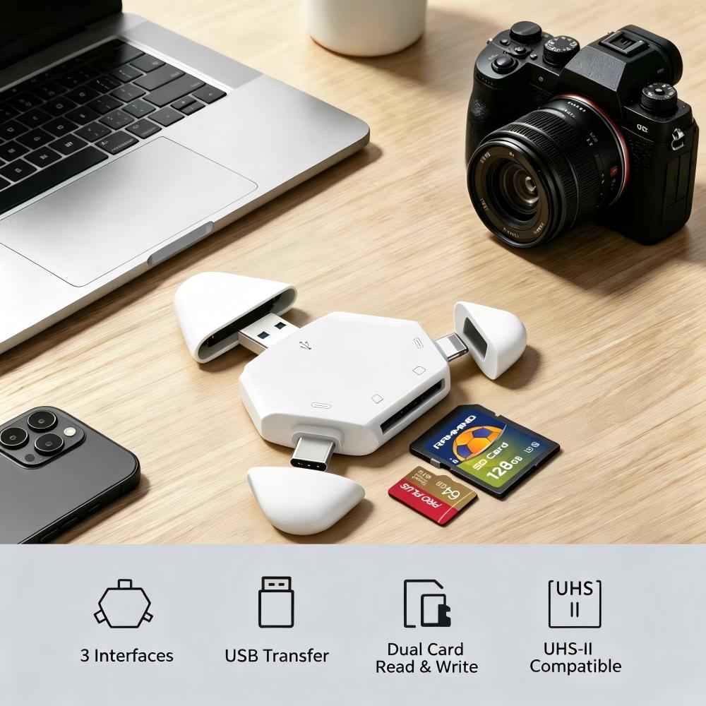 Adjustable Laptop Table - 3-in-1 geheugenkaartlezer met magnetische driehoekige dop,
