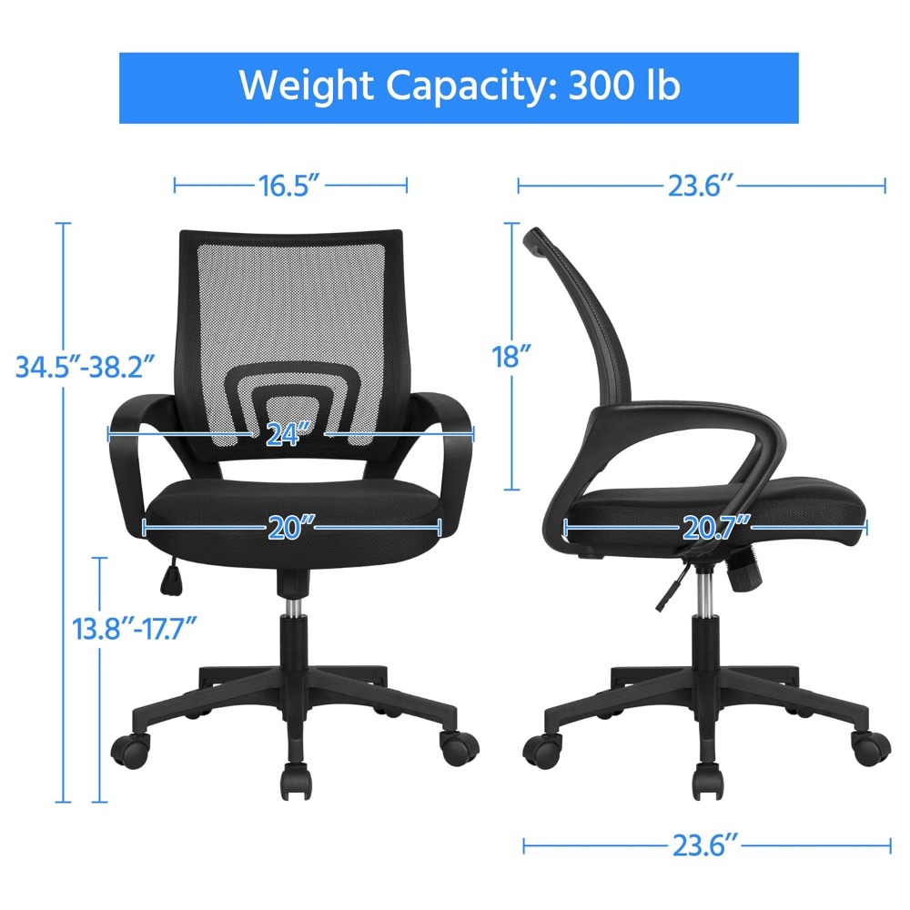 Task Chair Mid Back - Ergonomische bureaustoel met mesh rugleuning, verstelbare